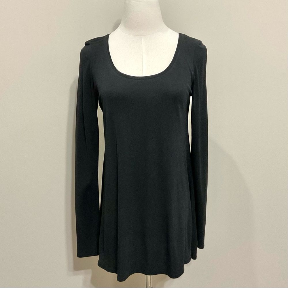 Eileen Fisher Silk Jersey Tunic Black Long Sleeve Swing Top Minimalist Sz S